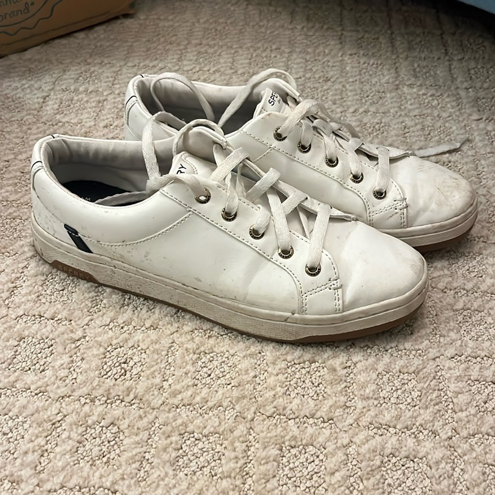 Sperry White Leather Sneakers Women's Size 8 Comfort Tennis Walking Shoes